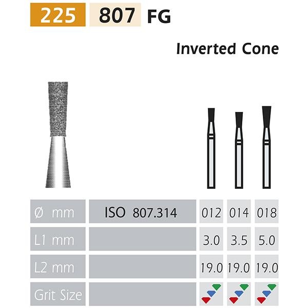 807 FG Inverted Cone Diamond Burs for High-Speed Handpieces (5 pcs)