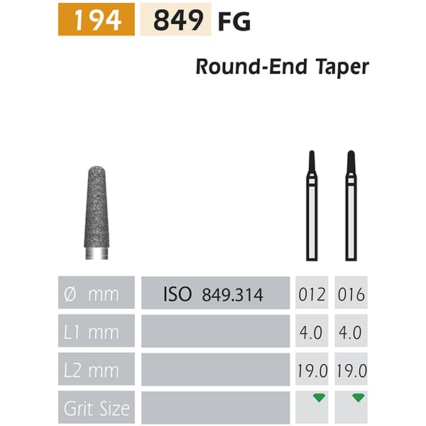 849 FG Rounded Conical Diamond Bur, 5 Pieces