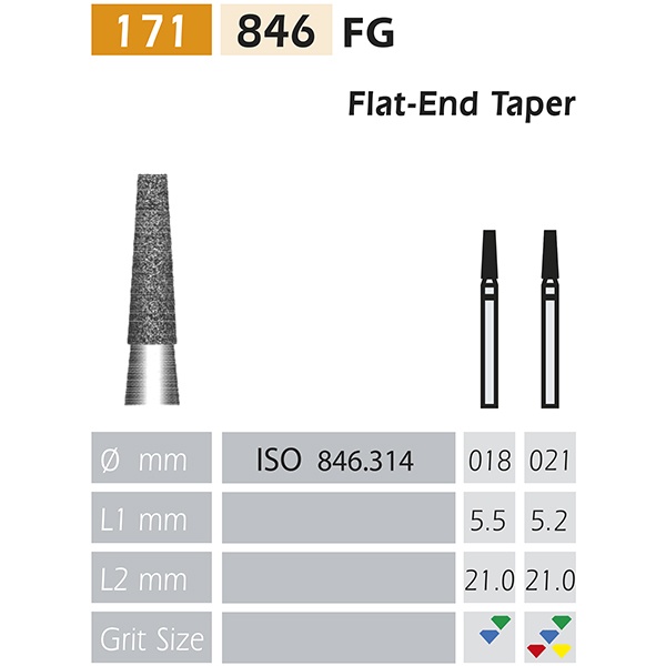 846 FG Flat Conical Diamond Bur, 5 Pieces
