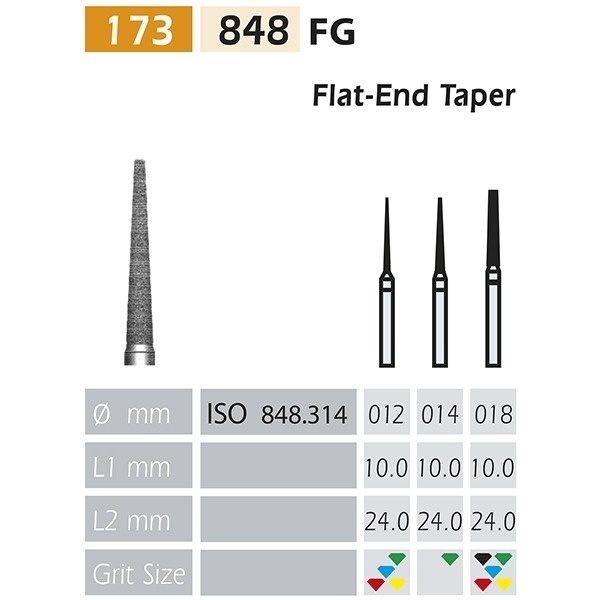 848 FG Flat Conical Diamond Bur, 5 Pieces for High-Speed Handpieces
