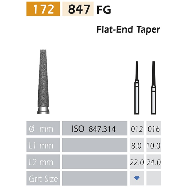 847 FG Flat Conical Diamond Bur, 5 Pieces