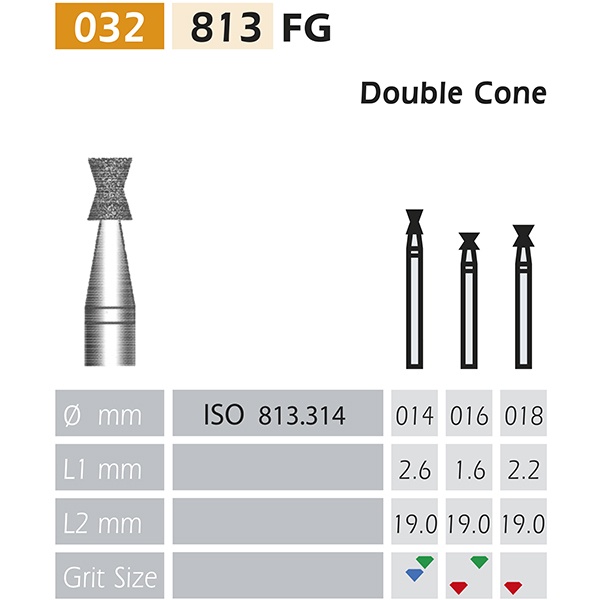 813 FG Double Cone Diamond Bur, 5 Pieces