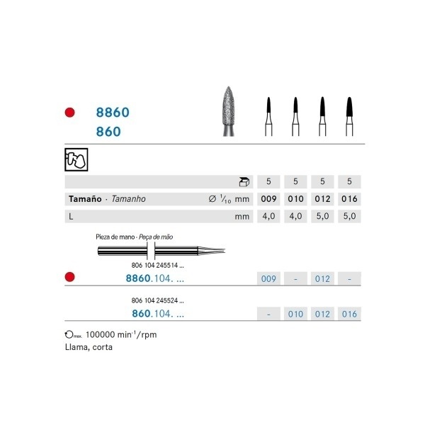 860.104 Burs. Diamond Flame PM (5 pcs)