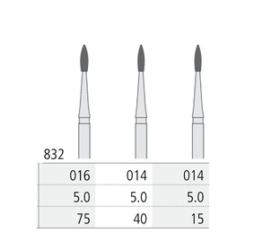 Freze diamantate 832 CA Flame pentru contraunghi, 3 bucăți