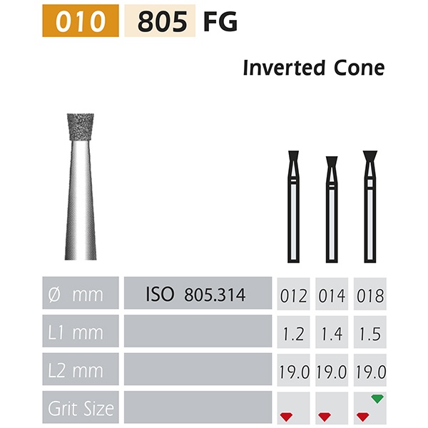 805 FG Inverted Cone Diamond Burs for High-Speed Handpieces (5 pcs)