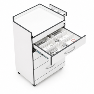 Dental Cabinet with Silent Swivel Wheels and Tempered Glass Countertop
