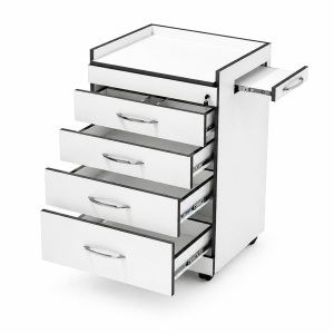 Dental Cabinet with Silent Swivel Wheels and Tempered Glass Countertop