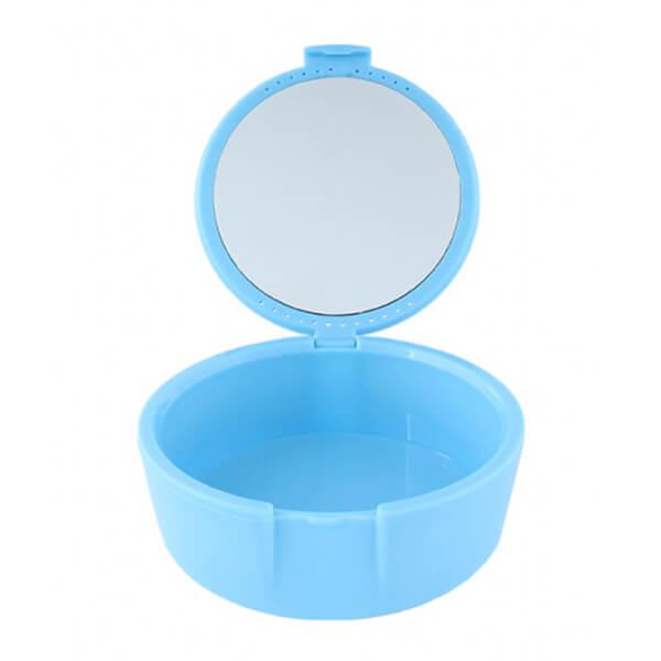 Retainer Box with Integrated Mirror for Orthodontic and Prosthetic Use