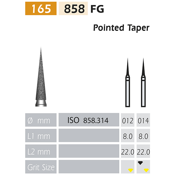 858 FG Tapered Diamond Bur, 5 Pieces for High-Speed Handpieces