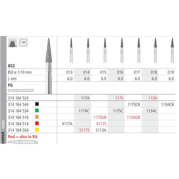 Bur 852 FG Diamond Medium Beveled Cone (6 pcs)