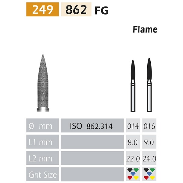 862 FG Flame Shaped Diamond Bur, 5 Pieces