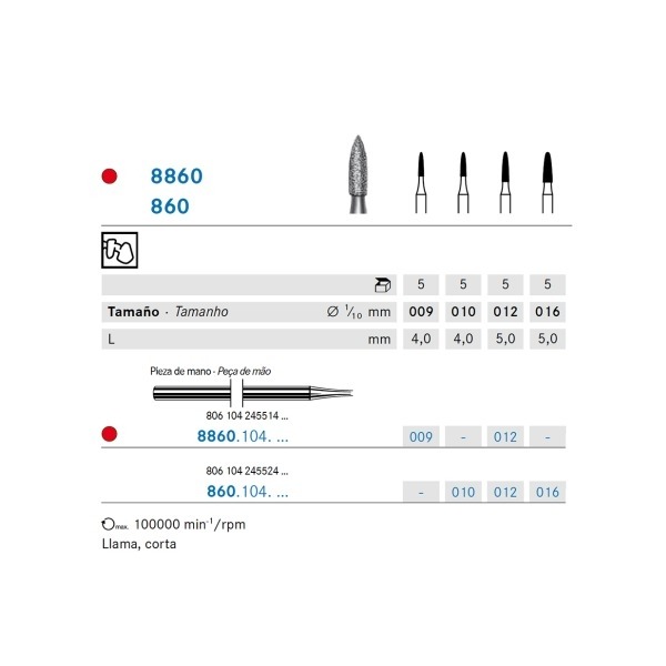 860.104 Burs. Diamond Flame PM (5 pcs)