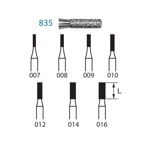 Short Flat Cylindrical Bur 835 Diamond for FG (5 pcs)
