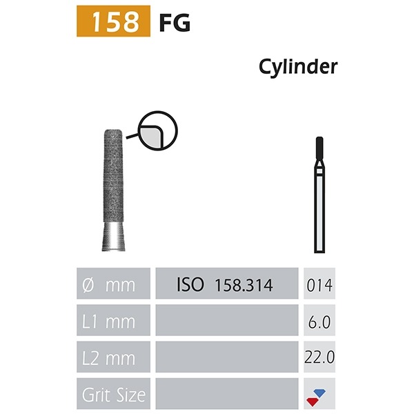 FG Cylindrical Diamond Bur 158 – 5 Pieces