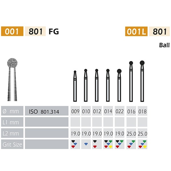 801 HP Diamond Ball Bur FG Turbine (5 pcs)