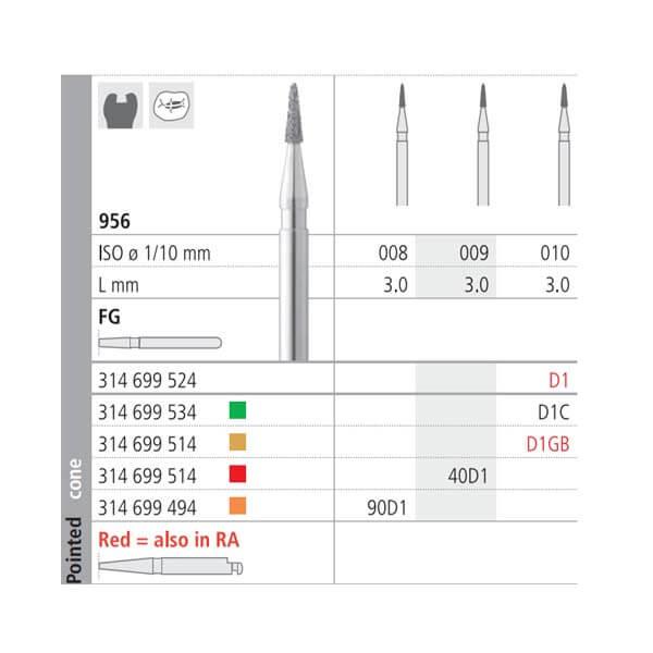 90D1/6 956 Diamond Lance FG Burr (6 pcs)